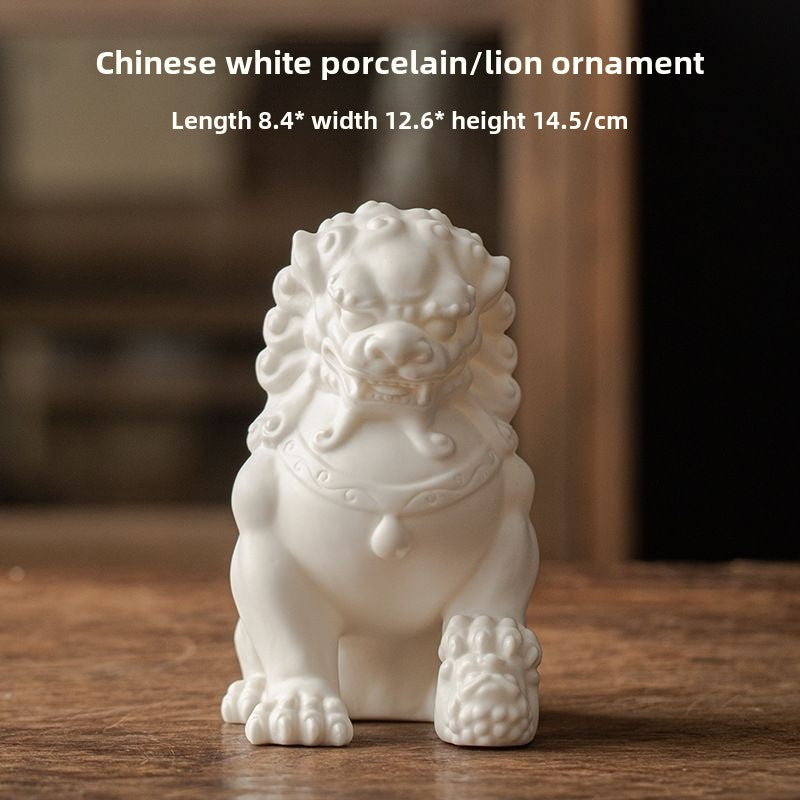 White ceramic ornaments living room tea pet porch tea room tea table office Chinese antique shelf decoration ceramic lion