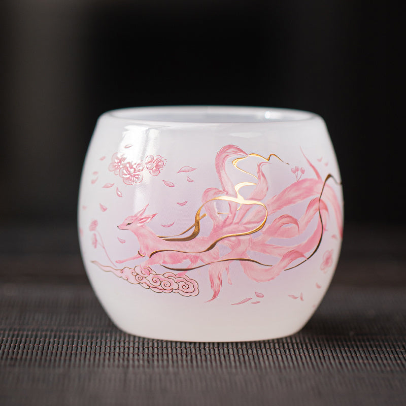 New hand-made silver-inlaid glazed jade white dragon and phoenix host tea cup single creative tea cup jade porcelain tea cup