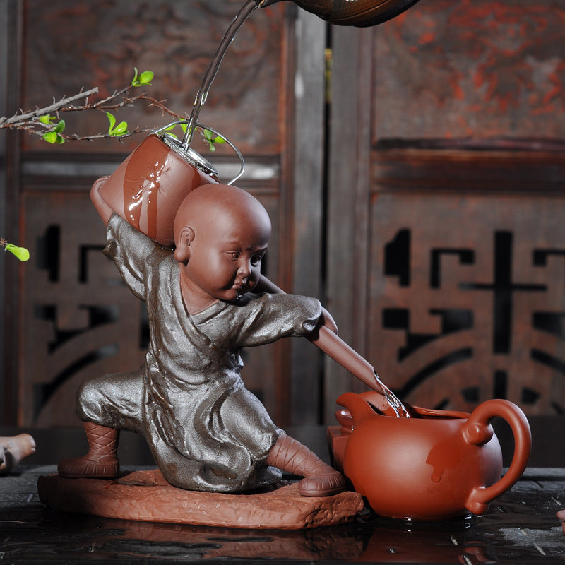 Creative Backflow Incense Kung Fu Monk Tea Master Lazy Tea Strainer Tea Filter Purple Clay Tea Pet Ornament Tea Set Accessories Tea Filter