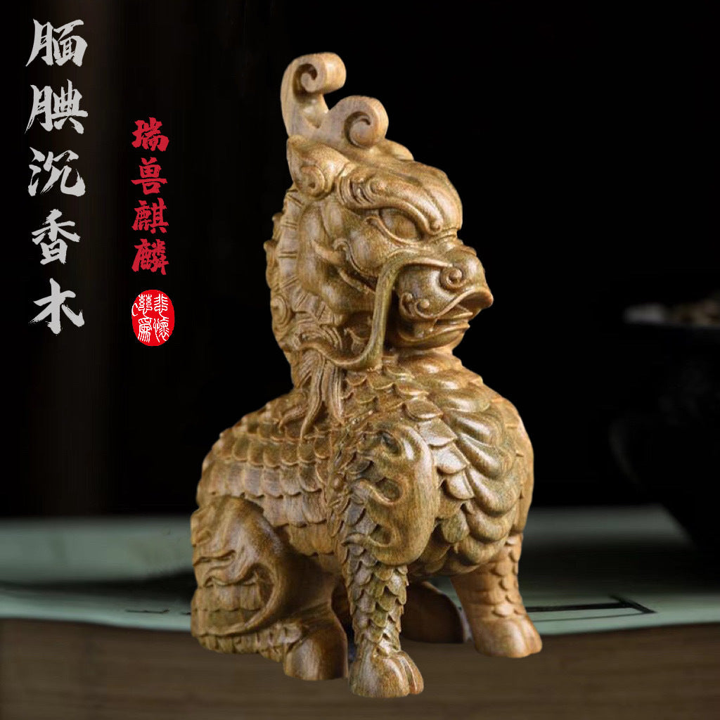 Small-leaf red sandalwood carving lucky beast unicorn hand-held pieces agarwood cultural play wooden crafts tea pet ornaments