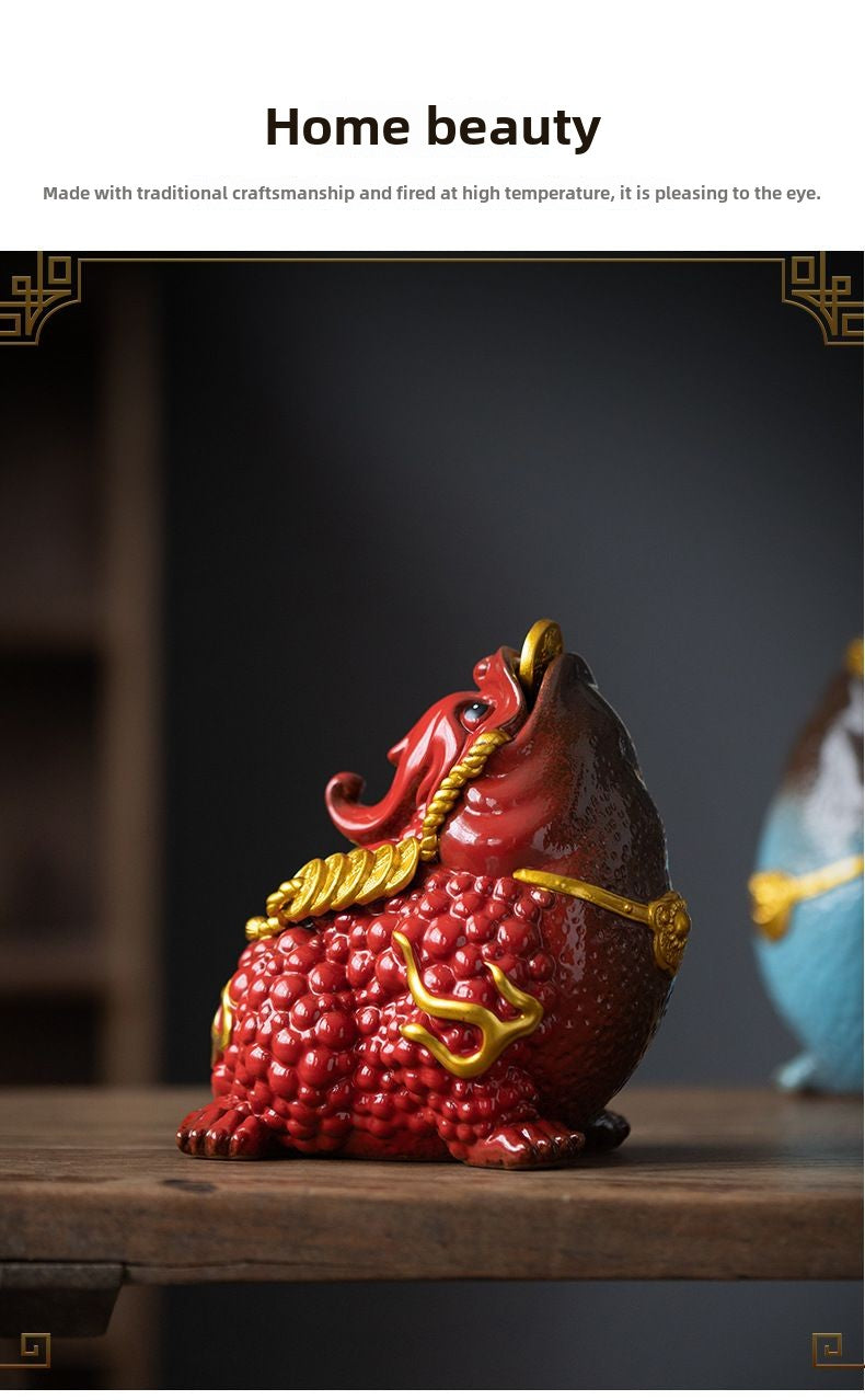 Dehua living room red ceramic golden toad opening business fortune three-legged toad large office porch crafts ornaments