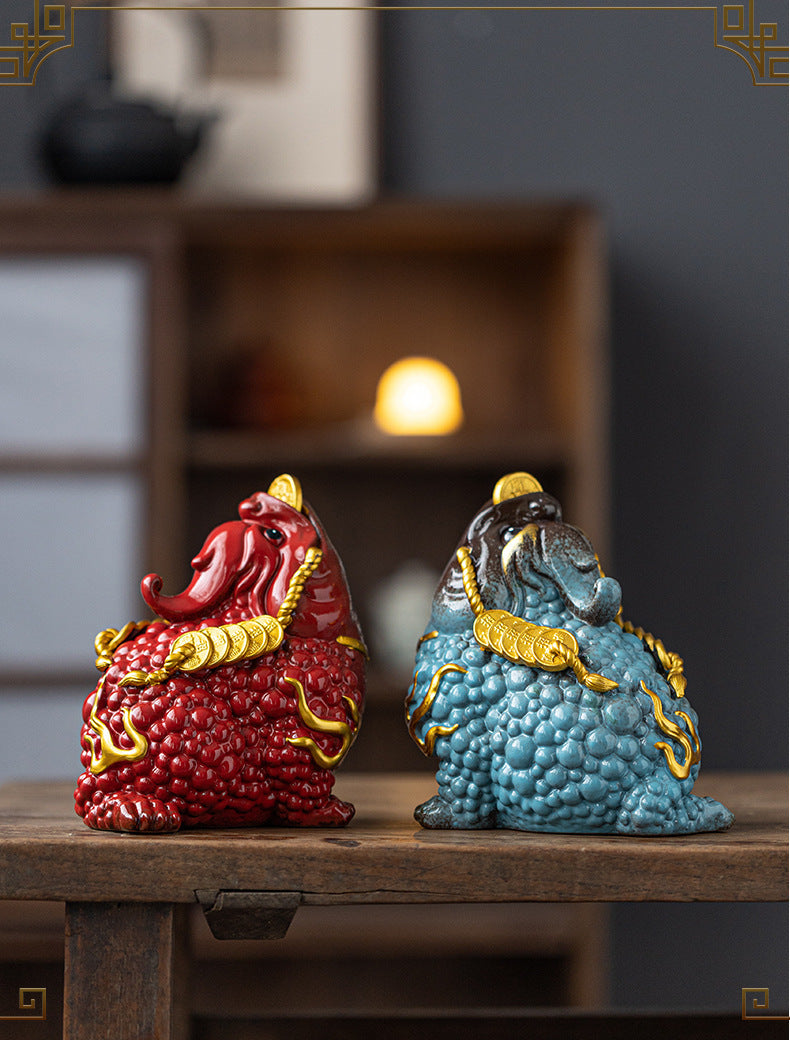 Dehua living room red ceramic golden toad opening business fortune three-legged toad large office porch crafts ornaments