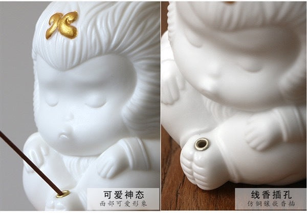 Wukong home Dehua white porcelain Zen incense holder tea table decoration tea pet hand-held pieces play study tea art Zen