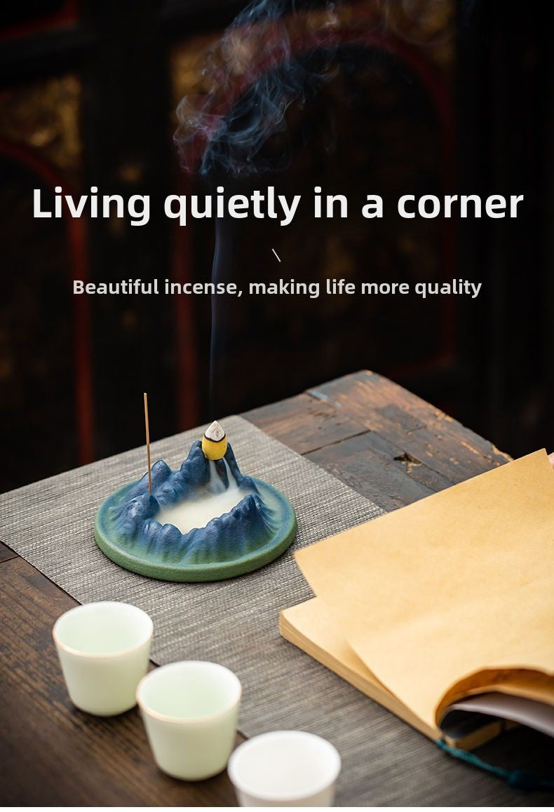 Qianlijiangshan Ceramic Wire Incense Burner Backflow Incense Burner Household Indoor Aromatherapy Burner Zen Study Tea Table Incense Seat Ornaments