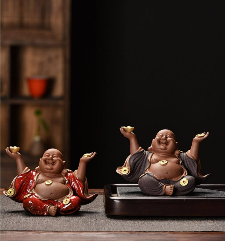 New Chinese Zen ceramic Maitreya Buddha ornaments living room porch desk Buddha statue decoration tea room desktop tea pet