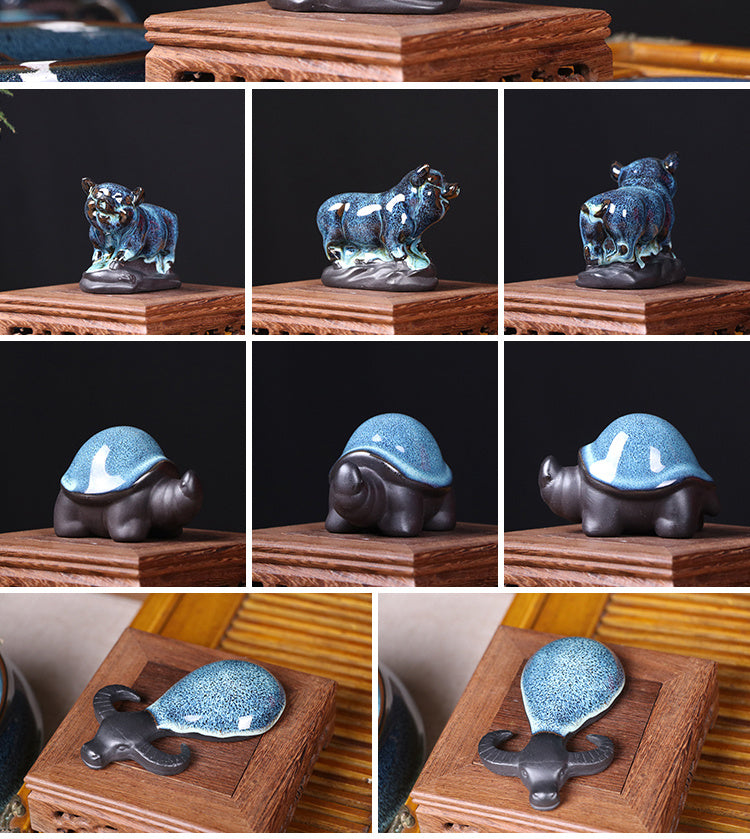 Jianzhan tea pet Tianmu glaze oil drop kiln-changed ceramic tea set tea ceremony accessories lucky colorful Jun kiln tea pet ornaments