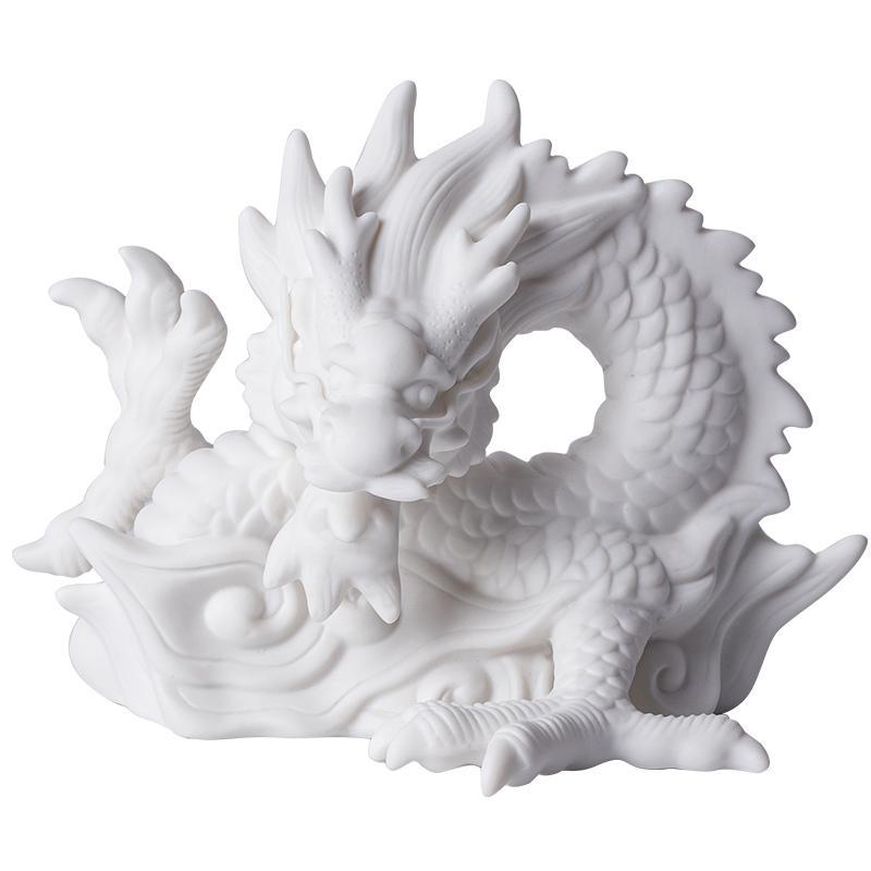 Tea pet ornaments white porcelain twelve zodiac dragon creative boutique can be raised tea tray tea table play auspicious dragon tea ceremony decoration accessories