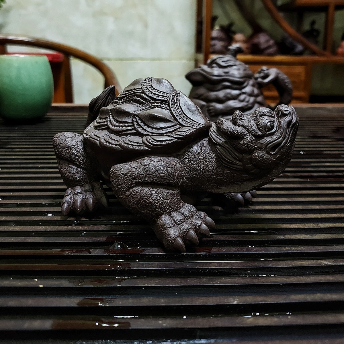 Yixing purple sand tea pet Baxia dragon turtle sculpture exquisite ornaments