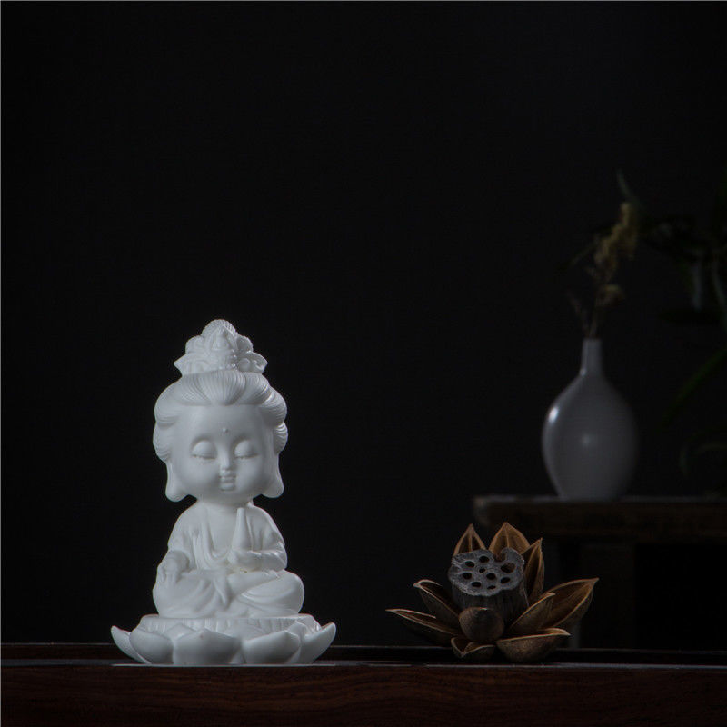 White porcelain lotus Guanyin Buddha statue ornaments car accessories personality Zen Tathagata Buddha tea pet tea ceremony tea play decorations