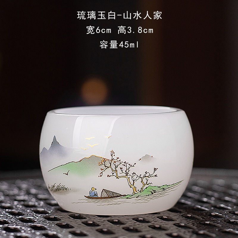 New hand-made silver-inlaid glazed jade white dragon and phoenix host tea cup single creative tea cup jade porcelain tea cup