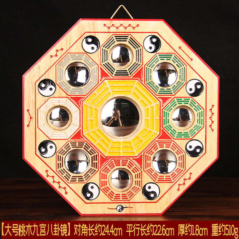 Peach wood Bagua Yin Yang painted Jiugong pendant home door concave mirror plane mirror convex mirror Tai Chi