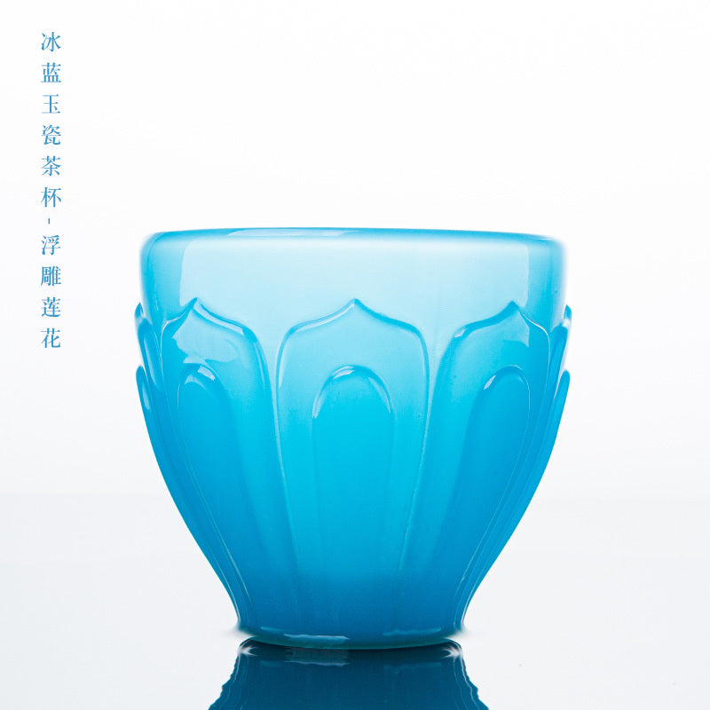 [Transparent cup body] Rongshantang Ice Blue Jade Porcelain Lotus Master Cup Tea Tasting Glass Zen Large Single Cup Jianzhan Tea Cup Kung Fu Tea Set