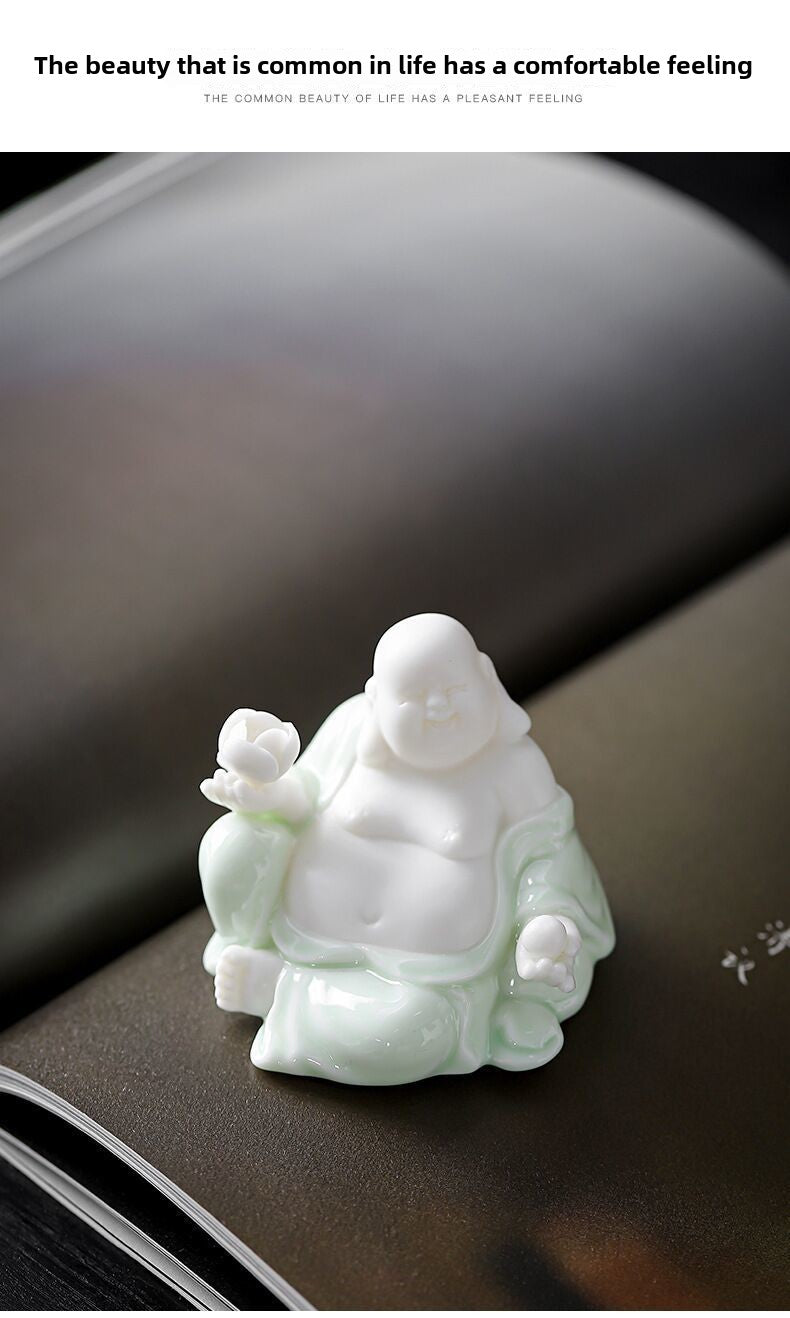 [Exquisite Ceramics] Dehua White Porcelain Maitreya Buddha Zen Tea Pet Ornaments Little Monk Tea Tray Tea Ceremony Supplies Accessories Car Decoration Supplies