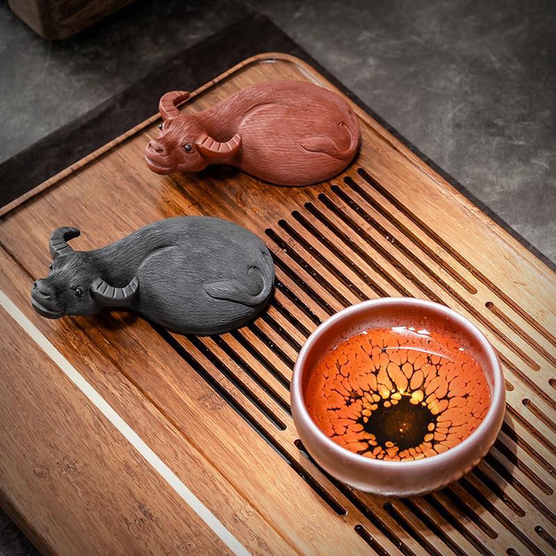 Shengyao purple sand ox turning the world Jianyang Jianzhan tea cup Baihuamu tea pet ornaments gift boutique iron tire oil drop