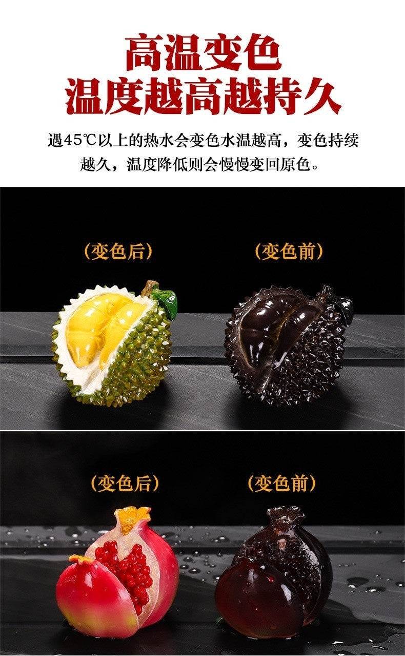 Color Changing Lychee Bayberry Durian Pomegranate Peach Fruit Tea Pet Ornaments