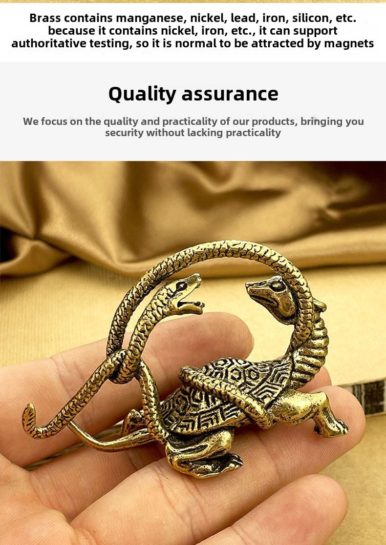 Brass ancient four mythical beasts tea pet ornaments living room retro decoration Qinglong white tiger Suzaku Xuanwu desktop copperware