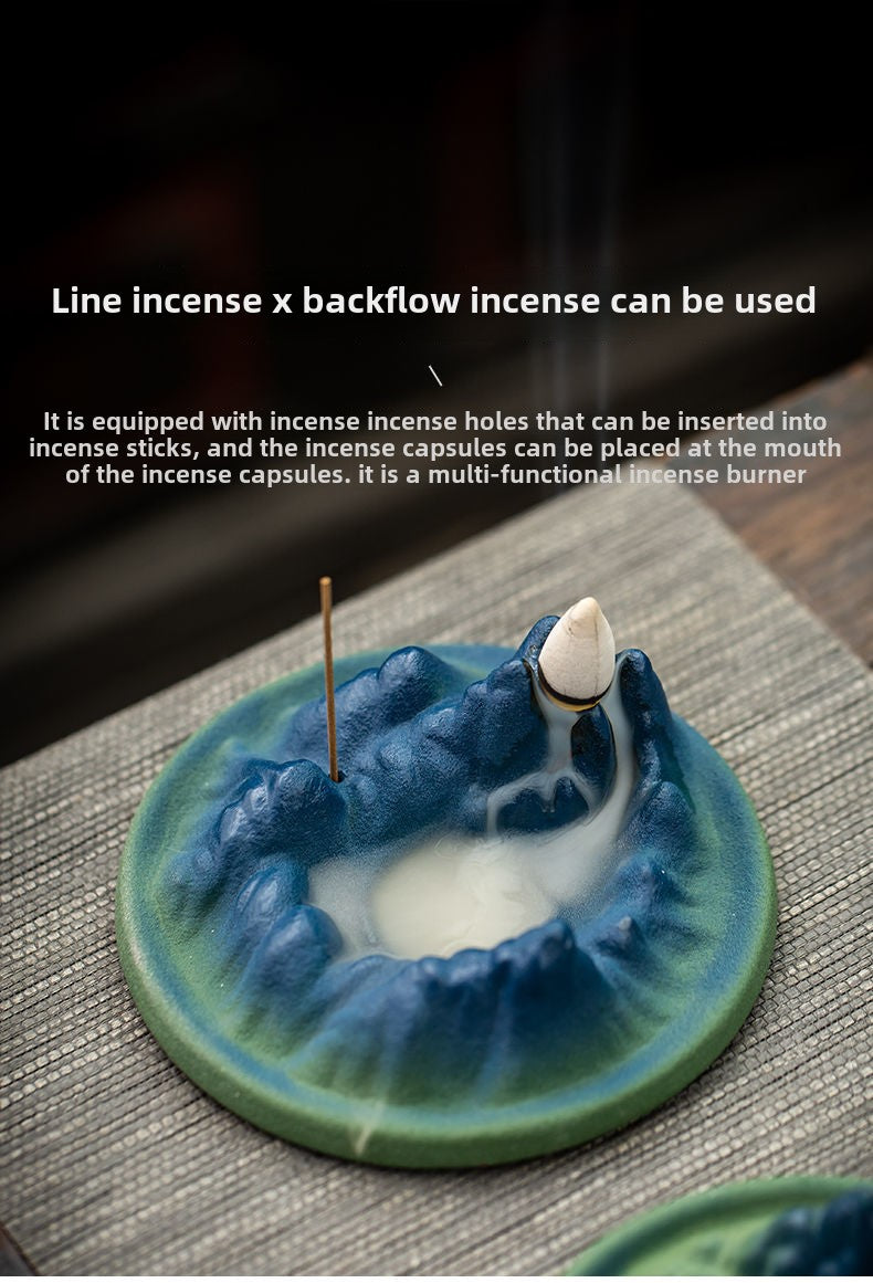 Qianlijiangshan Ceramic Wire Incense Burner Backflow Incense Burner Household Indoor Aromatherapy Burner Zen Study Tea Table Incense Seat Ornaments