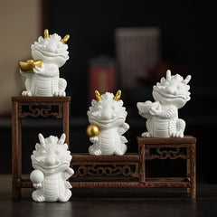 Creative white porcelain cute zodiac dragon tea pet ornaments lucky dragon tea ceremony tea play tea table decoration mascot gift