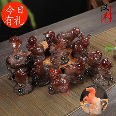 12 Chinese Zodiac Animals Rat Ox Tiger Rabbit Dragon Snake Horse Sheep Monkey Chicken Dog Pig Color Changing Tea Playing Tea Pet Ornaments Tea Tray