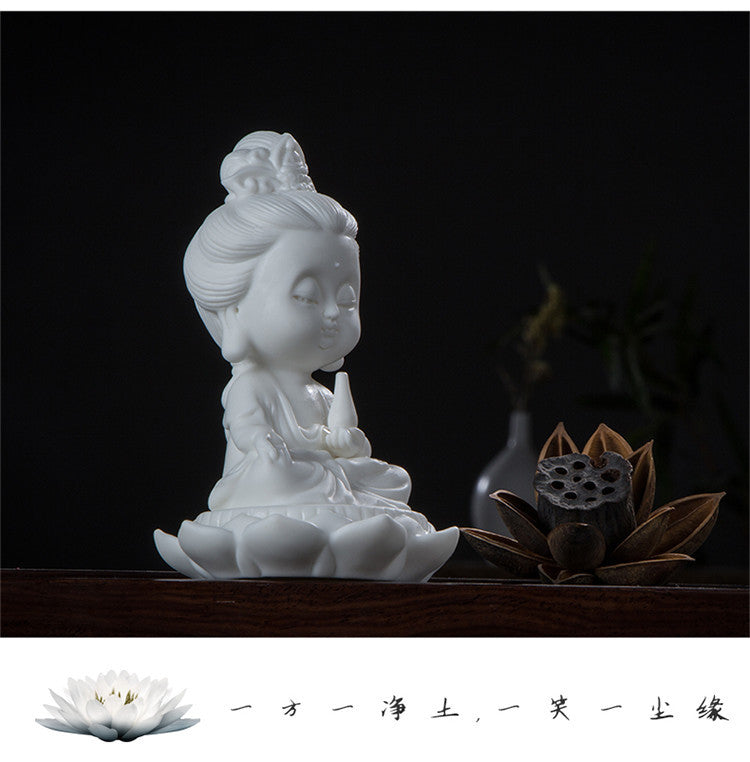 White porcelain lotus Guanyin Buddha statue ornaments car accessories personality Zen Tathagata Buddha tea pet tea ceremony tea play decorations