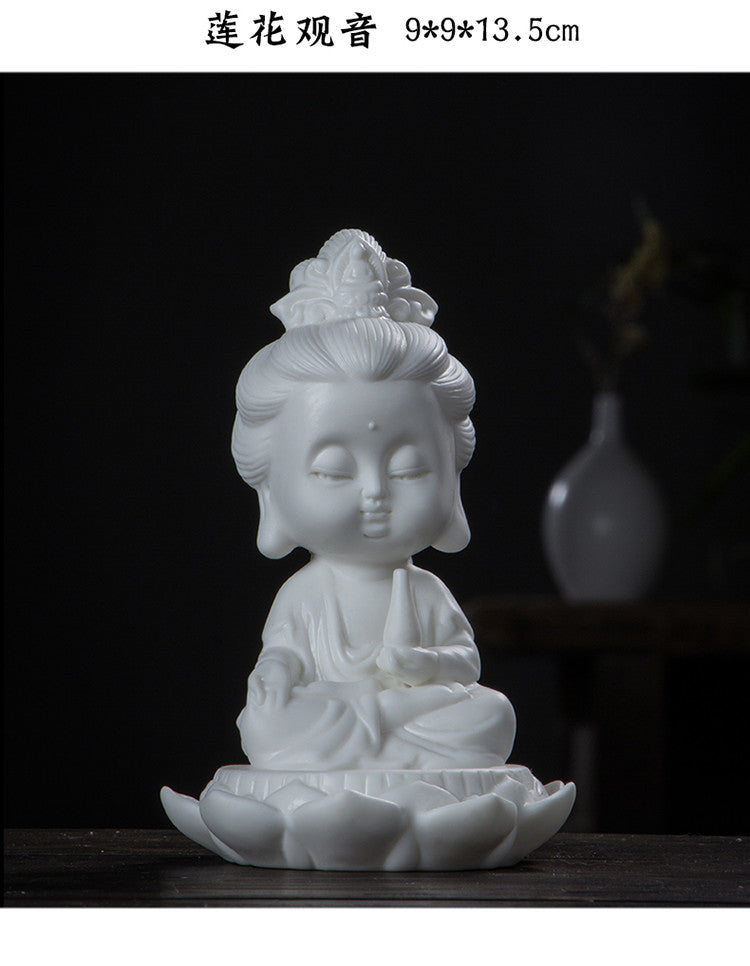 White porcelain lotus Guanyin Buddha statue ornaments car accessories personality Zen Tathagata Buddha tea pet tea ceremony tea play decorations