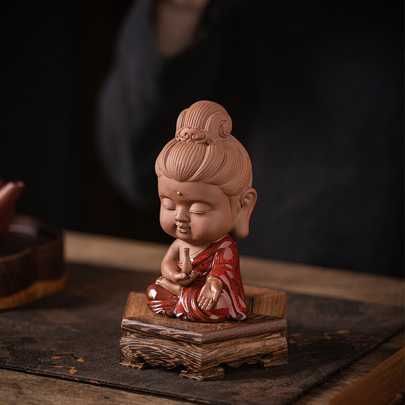 Zen purple sand small Tathagata tea pet ornaments boutique can be raised ceramic small Buddha statue tea toy tea tray tea table tea ceremony accessories