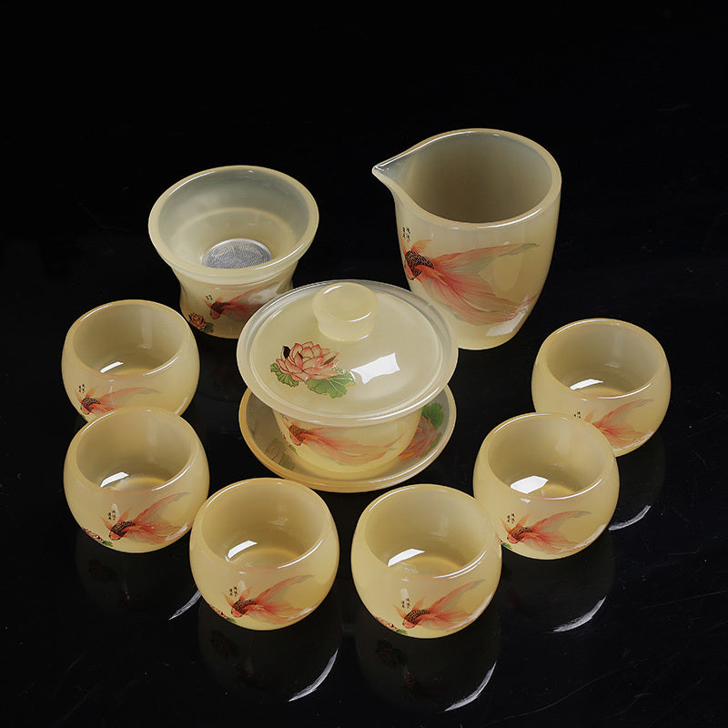 Chinese tea set glass good luck tea set a set of household tea cups ceramic Chinese style gift office a complete set