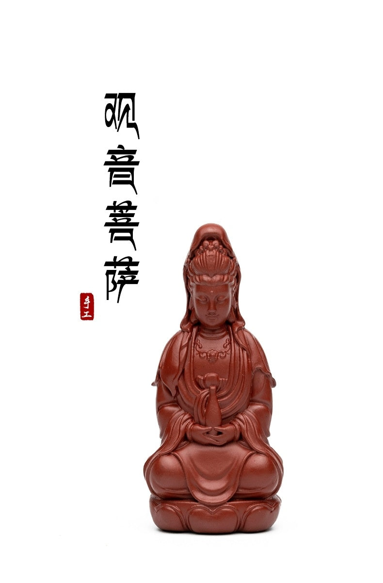 Yixing Premium Purple Clay Guanyin Bodhisattva Tea Pet Ornament Tea Set Cultivable Buddha Statue Pure Handmade Tea Play Carved Buddha Statue