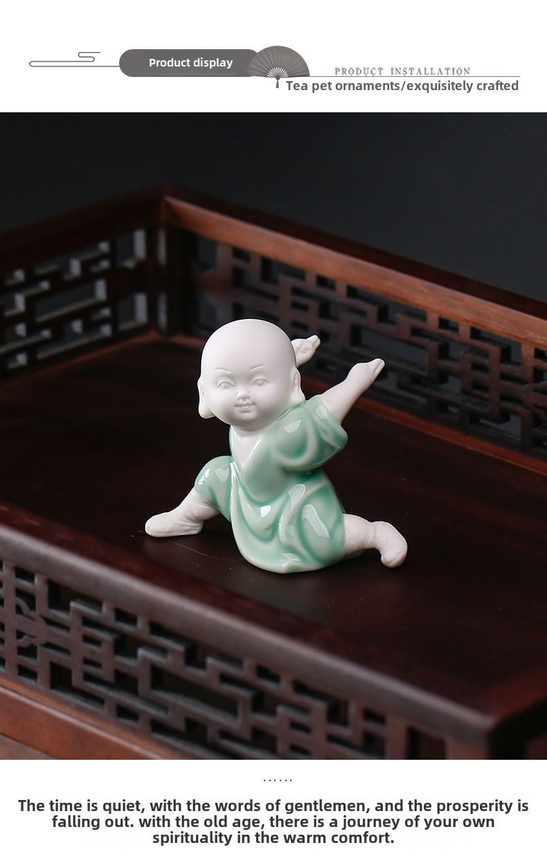 Tea pet ornaments ceramic kung fu little monk boutique can be raised high white porcelain sand mining living room decoration tea utensils table accessories