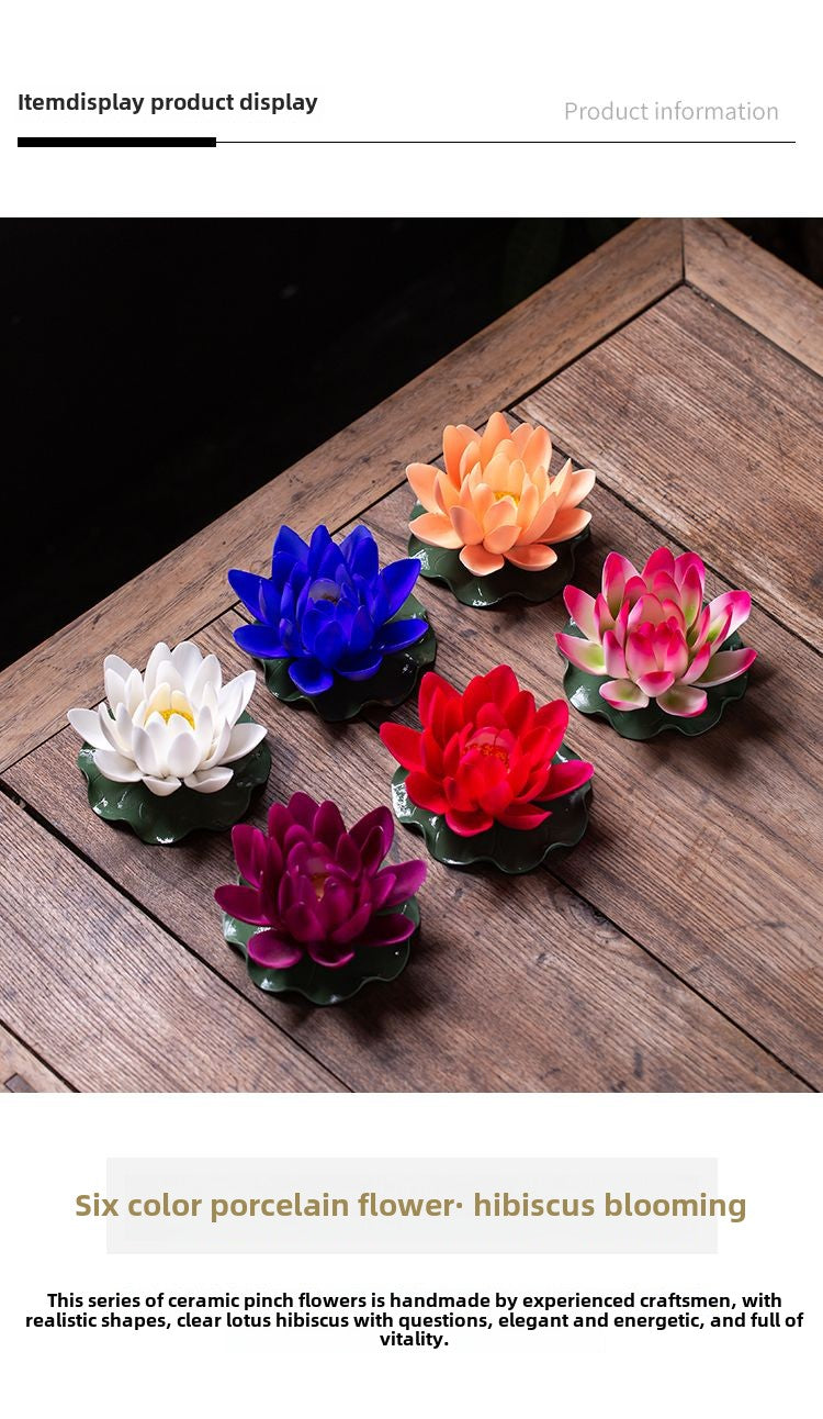 Ceramic color-changing lotus pure hand-made flower Zen ornaments can be inserted with incense Kung Fu tea ceremony color-changing tea pet tea set incense