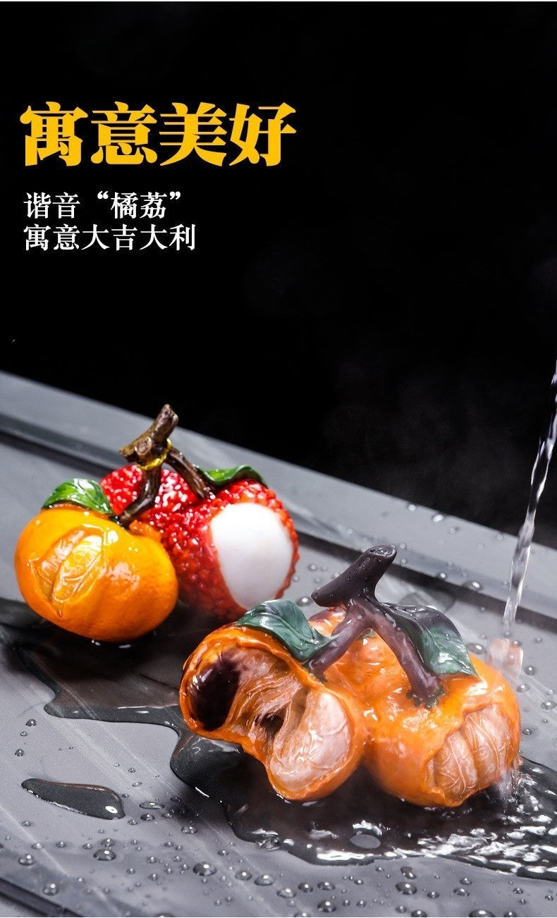 Color Changing Lychee Bayberry Durian Pomegranate Peach Fruit Tea Pet Ornaments