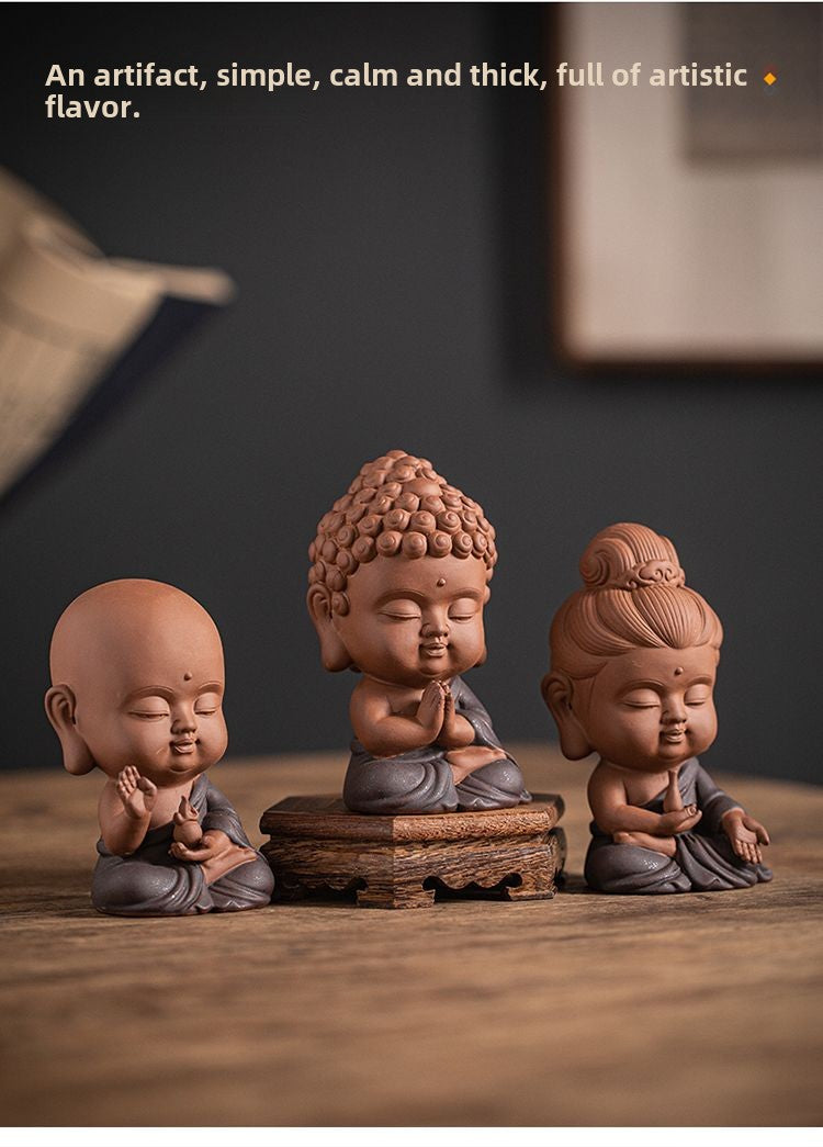 Zen purple sand small Tathagata tea pet ornaments boutique can be raised ceramic small Buddha statue tea toy tea tray tea table tea ceremony accessories