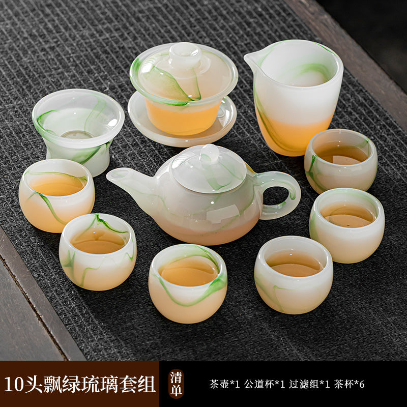 Mutton Fat Jade Porcelain Glass Kung Fu Tea Set 2025 New Light Luxury High-end Home Boutique High-end Tea Cup Set