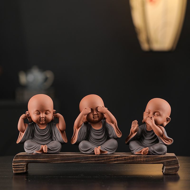 Chinese Zen Three Little Monks Cute Characters Ceramic Home Furnishings Office Desktop Zen Tea Pet Furnishings