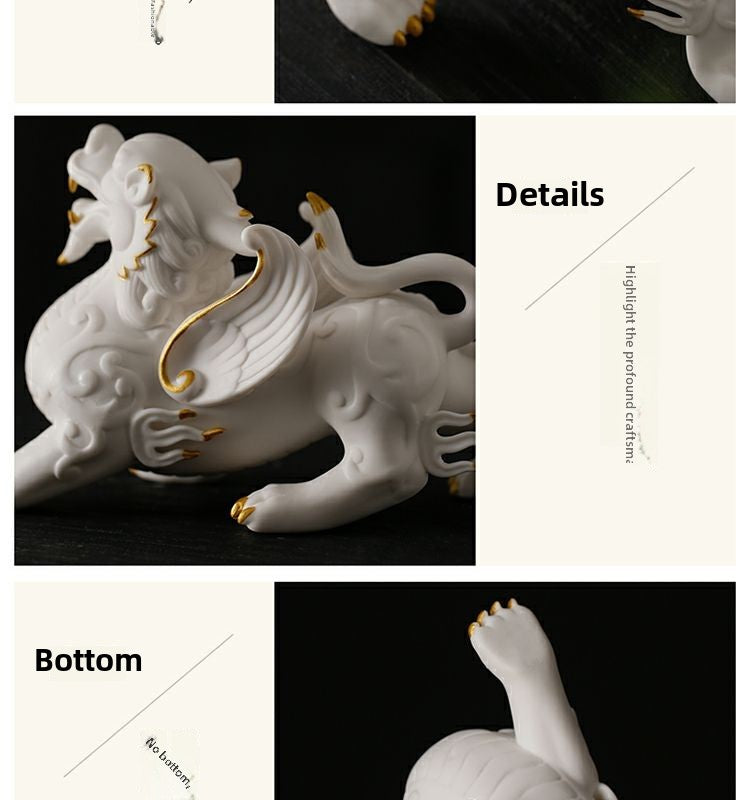 Creative auspicious beasts, lucky Pixiu, a pair of male and female white porcelain tea pets, new Chinese style living room office desktop decoration