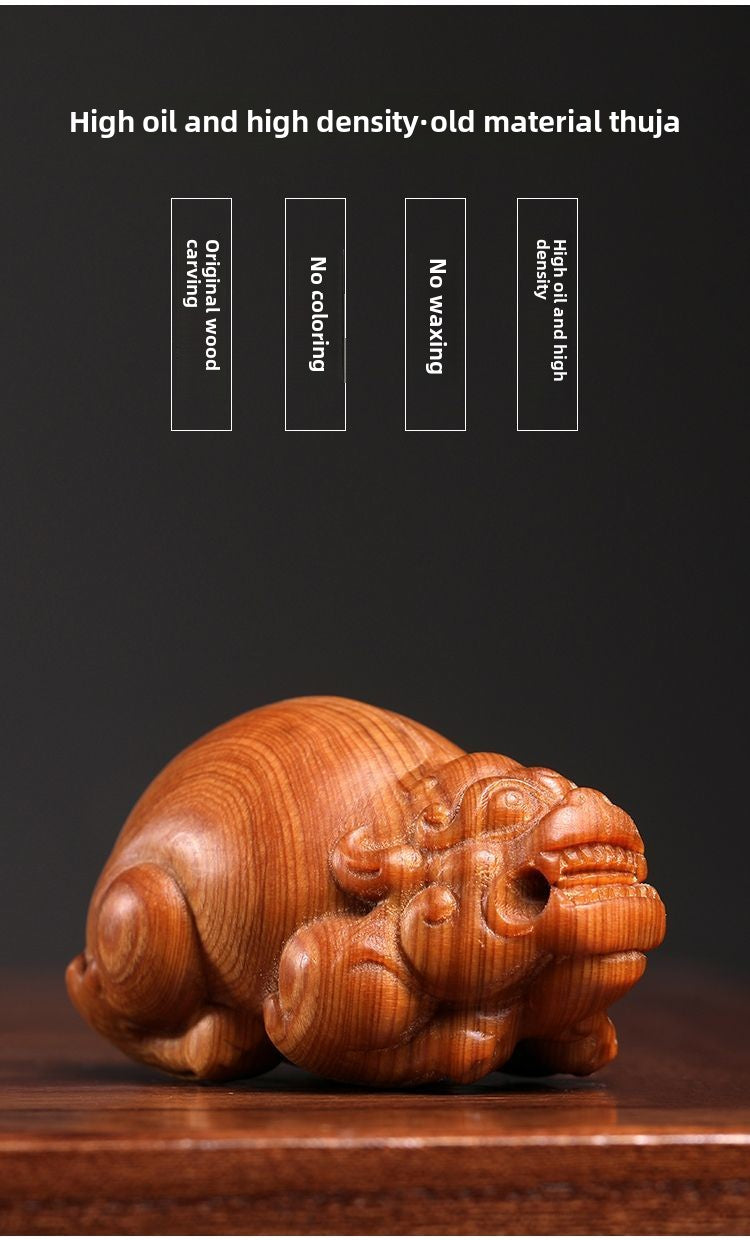 Natural cypress wood carving Pixiu Wenwan hand-held pieces creative mascot desktop decorations gift ornaments