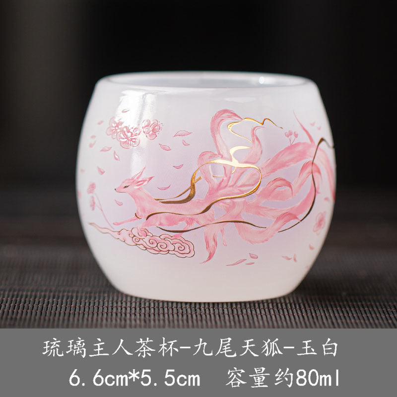 New hand-made silver-inlaid glazed jade white dragon and phoenix host tea cup single creative tea cup jade porcelain tea cup