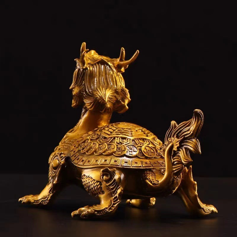 Copper dragon turtle ornaments a pair of Bagua dragon head turtle Bixi Baxia mythical beast Chinese home living room office crafts