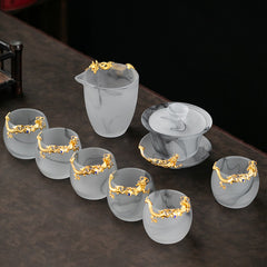 Misty Rain Ink Glass Tea Set Home Light Luxury High-end Tea Cup Covered Bowl Home Office Tea Set