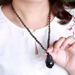 Hand-woven ice-colored obsidian carved dragon head turtle pendant men and women crystal mascot dragon turtle necklace personality pendant