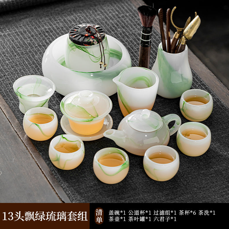 Mutton Fat Jade Porcelain Glass Kung Fu Tea Set 2025 New Light Luxury High-end Home Boutique High-end Tea Cup Set