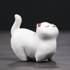 Yixing purple sand tea pet cat ornaments handmade tea table decoration tea table decoration tea play tea set accessories lucky cat can be kept