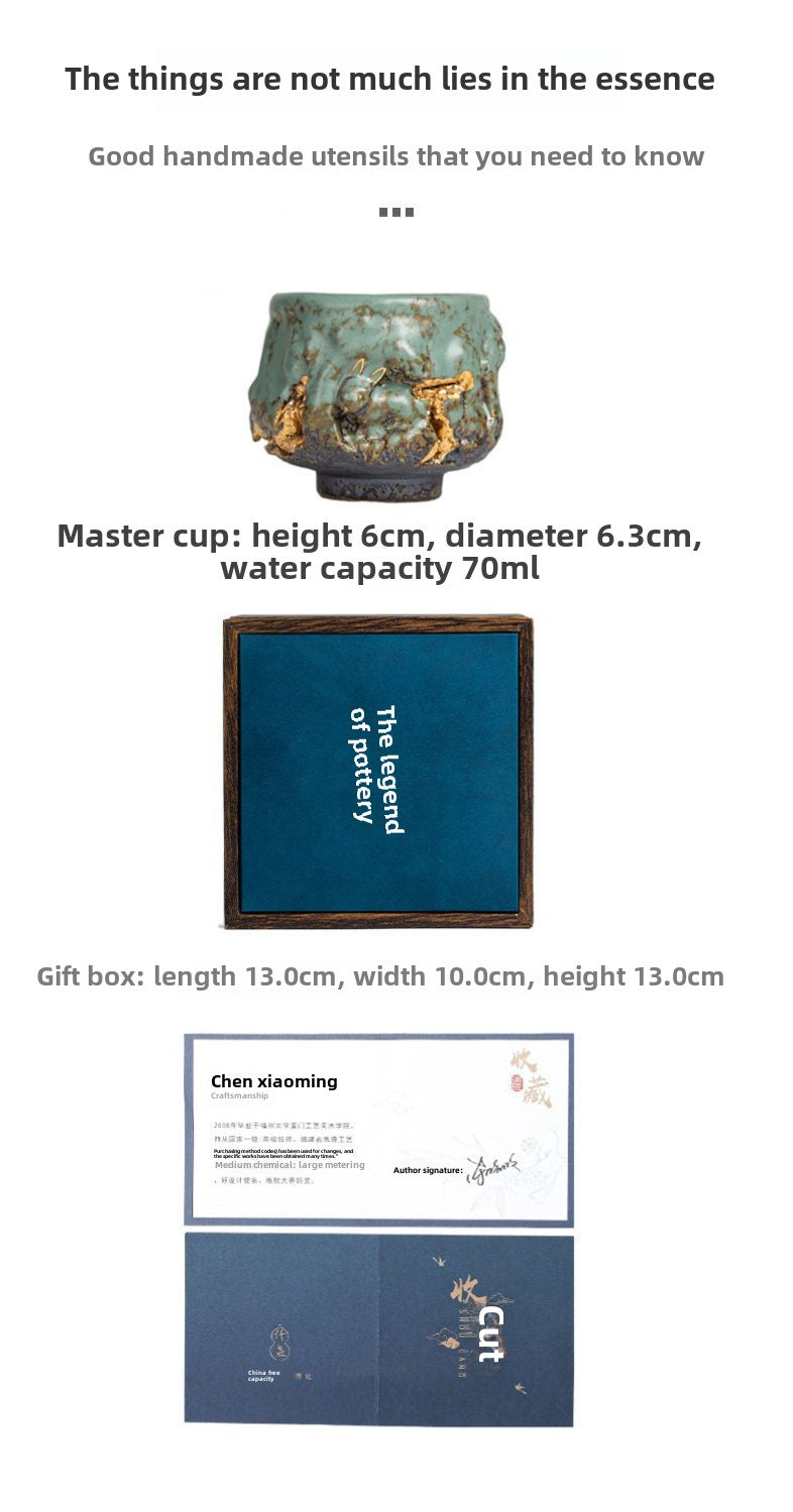 Master Cup Dunhuang Rabbit Master Cup Jianzhan Handmade Cultural and Creative Cup Gold-painted High-end Retro Tea Cup Tea Cup Gift Box