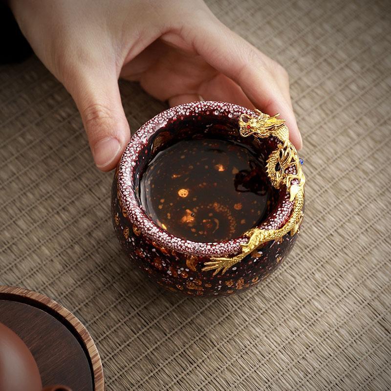 Oriental Golden Dragon ... Wood-fired handmade ceramic tea cup for men, high-end Kung Fu single personal tea cup for drinking tea, master cup