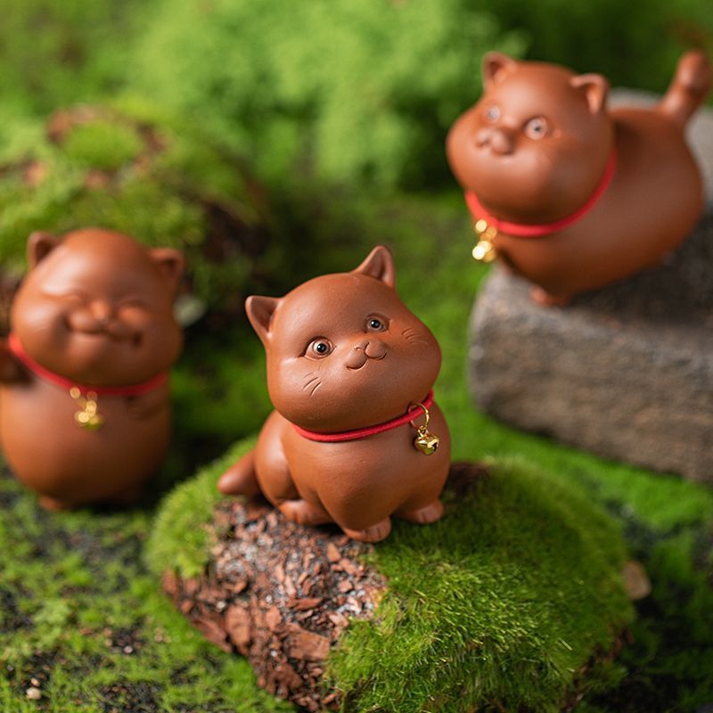 Yuxuan purple sand tea pet cute cat ornaments bell lucky cat creative tea play tea art home desktop ornaments