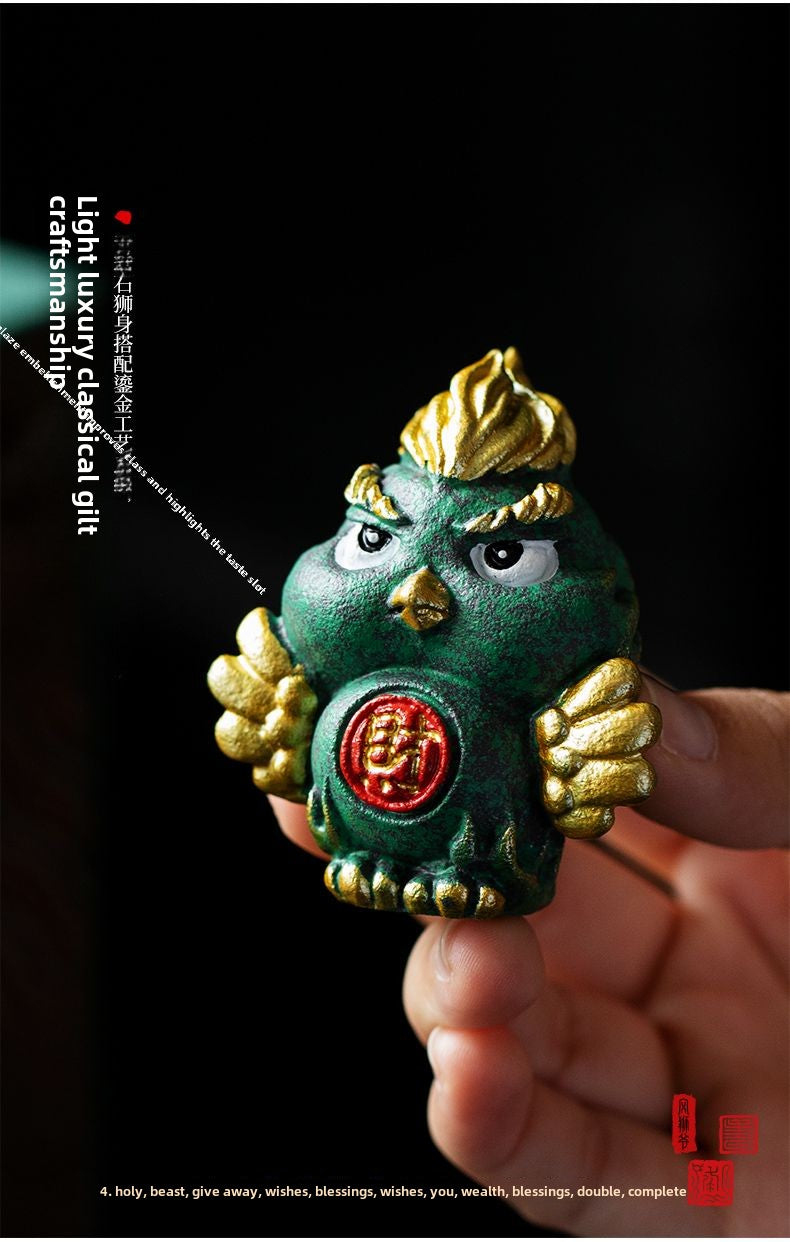 New Chinese style cute healing system fortune-attracting four beasts mascots blue sandstone tea pet ornaments Qinglong desktop decoration