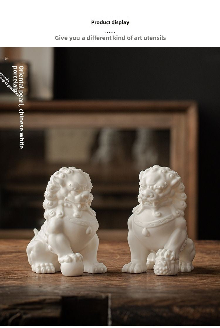 White ceramic ornaments living room tea pet porch tea room tea table office Chinese antique shelf decoration ceramic lion