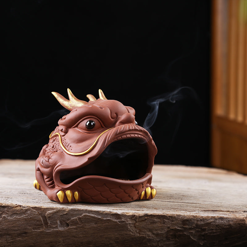 Creative purple sand fortune-bringing golden toad plate incense burner Chinese dragon toad home indoor sandalwood agarwood aromatherapy burner tea table decoration