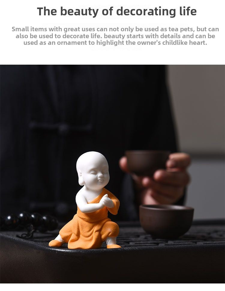 Tea pet ornaments ceramic kung fu little monk boutique can be raised high white porcelain sand mining living room decoration tea utensils table accessories