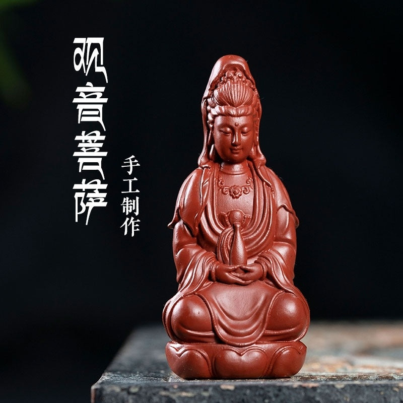 Yixing Premium Purple Clay Guanyin Bodhisattva Tea Pet Ornament Tea Set Cultivable Buddha Statue Pure Handmade Tea Play Carved Buddha Statue